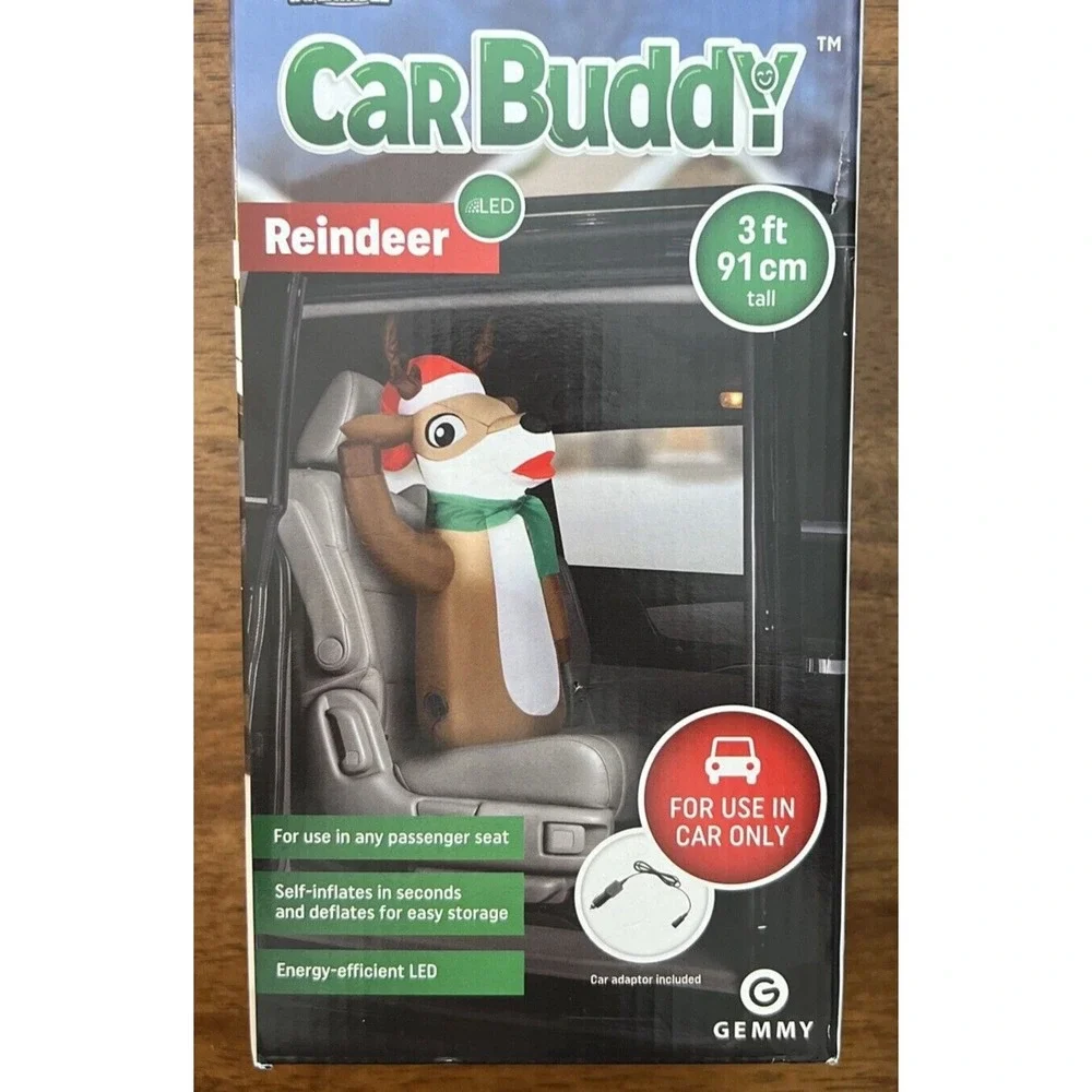 Gemmy Airblown Inflatable‎ Reindeer Car Buddy 3Ft Energy Efficient LED Christmas
